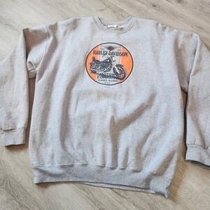 Harv's Harley-Davidson Gray and Orange Crewneck Sweatshirt Large